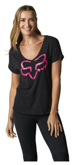 Fox Racing Boundary V-Neck Women's Top 31 Fox Racing Boundary V-Neck Women's Top -Motorcycle Accessories fox racing boundary v neck womens top black pink 1